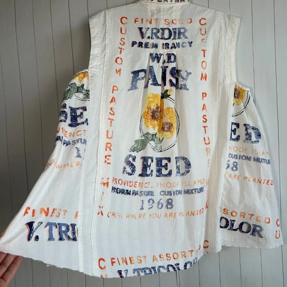 We The Free size S Moon Flower top oversized white seed sack print cotton NEW - Picture 10 of 14